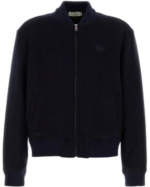 Etro Midnight Blue Wool Blend Bomber Jacket
