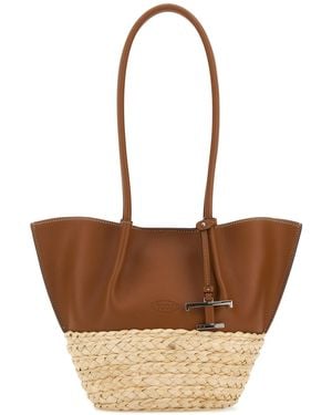 Tod's Two-Tone Leather And Raffia Small Shopping Bag - White