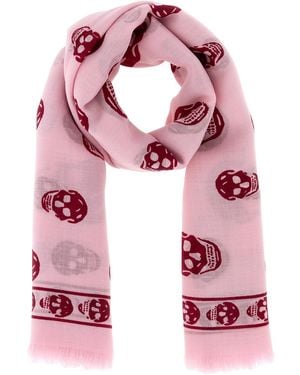 McQueen Printed Chiffon Foulard - Red