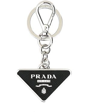 Prada Two-Tone Leather And Metal Keychain - White