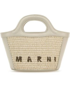 Marni Ivory Leather And Straw Micro Tropicalia Summer Handbag - Multicolour