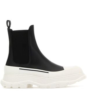 McQueen Black Nappa Leather Tread Slick Ankle Boots