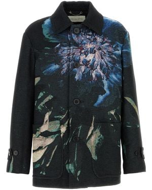 Dries Van Noten Cappotto Rivne in jacquard ricamato - Blu