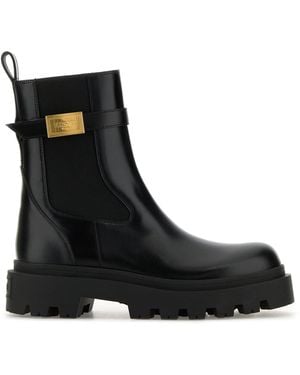 Versace Leather Alba Ankle Boots - Black