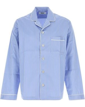 Tekla Camicia Sateen in cotone ricamato - Blu