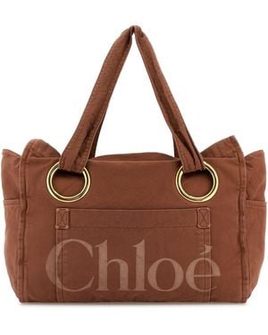 Chloé Borsa shopping in tela mattone - Marrone