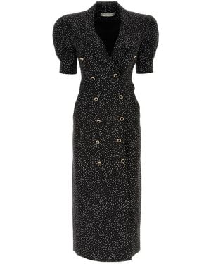 Alessandra Rich Polka-Dot Silk Midi Dress - Black