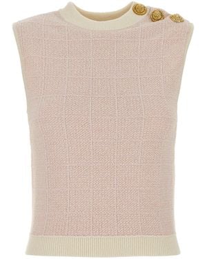 Balmain Pastel Pink Tweed Vest - Natural