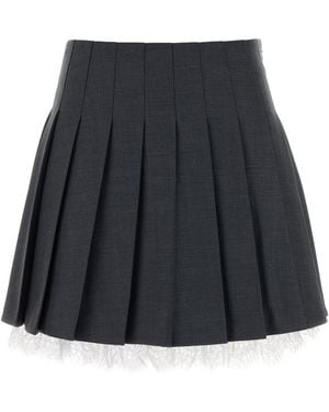 Self-Portrait Dark Grey Twill Mini Skirt - Black