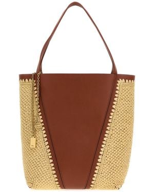Chloé Two-tone Raffia And Leather Chloé Spin Shopping Bag - Brown