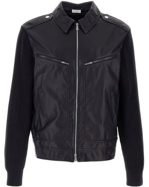 Brunello Cucinelli Leather And Knit Jacket - Black