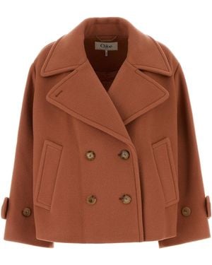 Chloé Dark Pink Wool Blend Coat - Brown