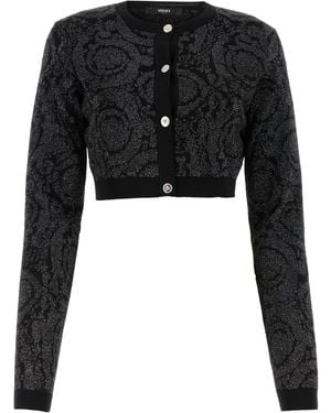 Versace Cardigan in misto viscosa stretch ricamato - Nero