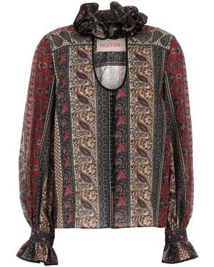 Valentino Garavani Printed Cotton Blend Blouse - Brown