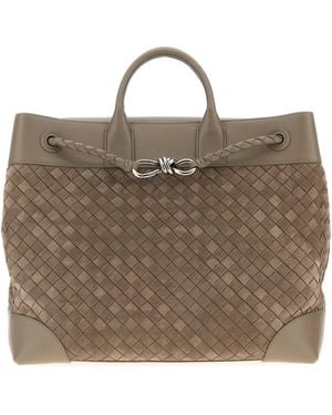 Bottega Veneta Borsa da viaggio Andiamo Voyager in pelle scamosciata tortora - Marrone