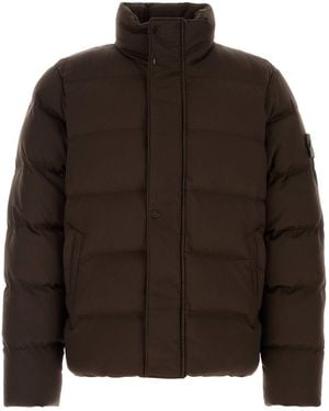 Stone Island Brown Wool Down Jacket