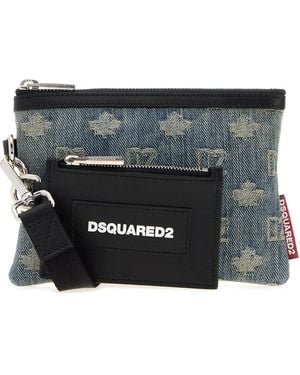 DSquared² Busta D2 in denim ricamato - Nero