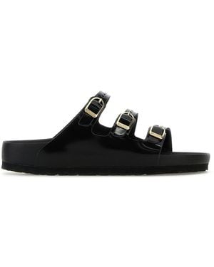Birkenstock Black Leather Florida Slippers