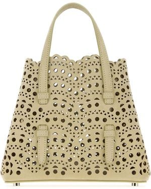 Alaïa Sage Green Nubuck Mina 20 Handbag - Natural