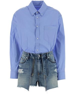 Alexander Wang Prestyled Button Down Skort Romper - Blue