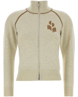 Isabel Marant Melange Cream Stretch Cotton Blend Lanya Cardigan - White