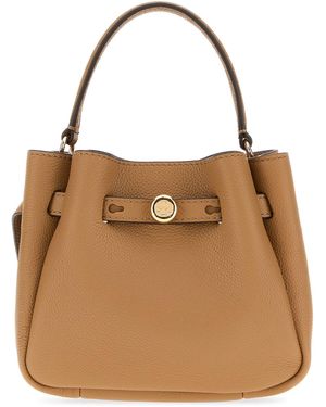 Tory Burch Camel Leather Mini Romy Bucket Bag - Brown