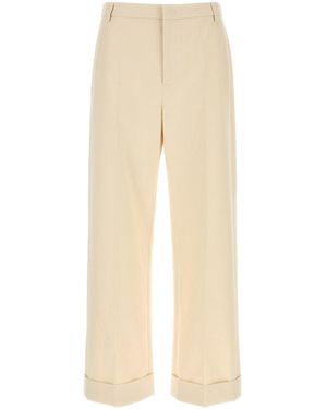 Valentino Garavani Melange Ivory Cotton Pant - Natural