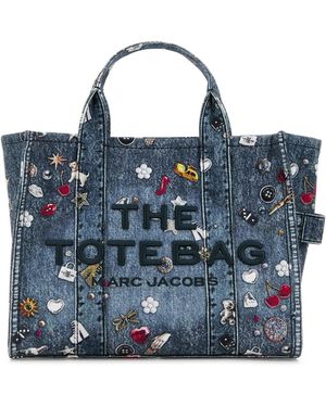 Marc Jacobs Printed Denim Medium The Tote Bag Handbag - Blue