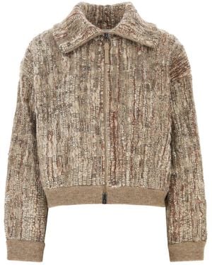 Brunello Cucinelli Multicolor Mohair Blend Bomber Jacket - Natural