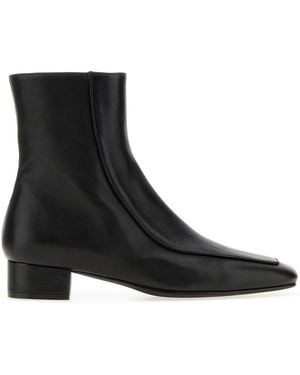 Herbert Levine Black Leather Shadow Ban Ankle Boots