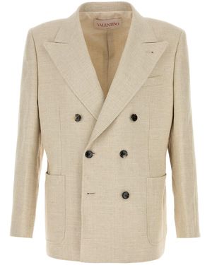 Valentino Garavani Beige Linen Blend Blazer - Natural