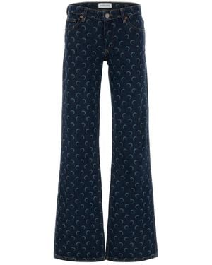 Marine Serre Printed Denim Palazzo Jeans - Blue