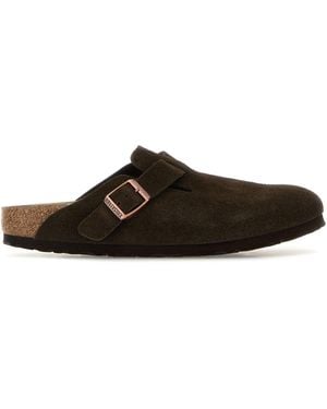 Birkenstock Slippers Boston in pelle scamosciata testa di moro - Nero