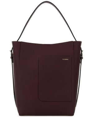 Valextra Burgundy Leather Soft Bucket Bag - Purple