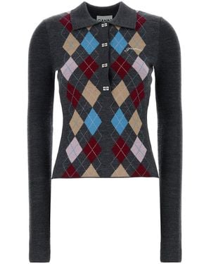 Ganni Polo in lana grigia scura - Blu