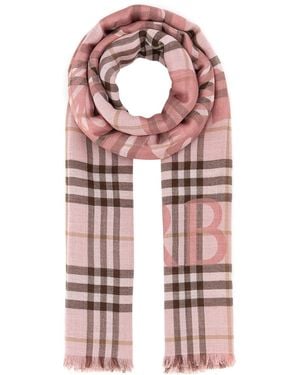 Burberry Embroidered Wool Blend Scarf - Pink