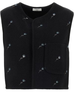 Rier Embroidered Wool Vest - Black