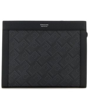 Ferragamo Salvatore Printed Canvas Clutch - Black