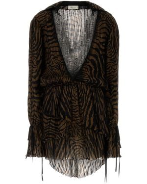 Blumarine Printed Chiffon Mini Dress - Black