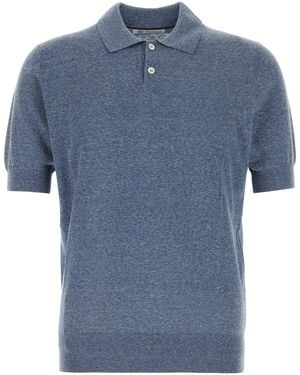 Brunello Cucinelli Air Force Blue Linen Blend Polo Shirt