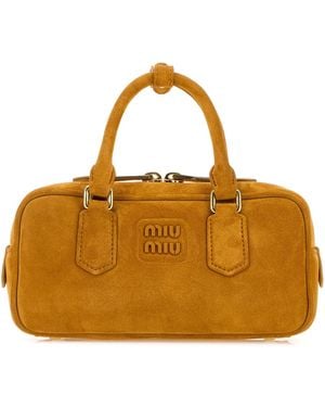 Miu Miu Borsa a mano Arcadie in pelle scamosciata senape - Metallizzato