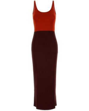 Fendi Abito lungo in misto viscosa bicolor - Rosso