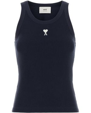 Ami Paris Canotta in cotone stretch blu notte