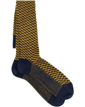 Gallo Embroidered Stretch Wool Blend Socks - Blue