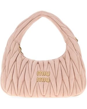 Miu Miu Borsa a mano in pelle scamosciata rosa pastello