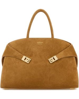 Ferragamo Camel Suede Large Hug Handbag - Brown