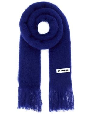 Jil Sander Blue Mohair Blend Scarf