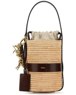 Chloé Borsa a secchiello Kerala 25 piccola bicolor in rafia e pelle - Neutro