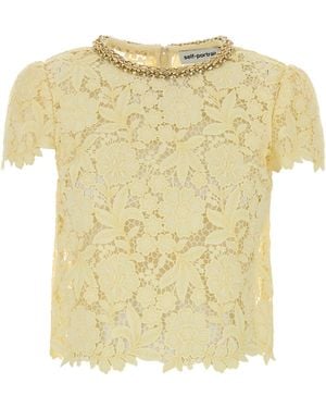 Self-Portrait Top Mezza Manica Pizzo - Yellow