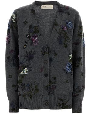 Blumarine Printed Wool Blend Oversize Cardigan - Black